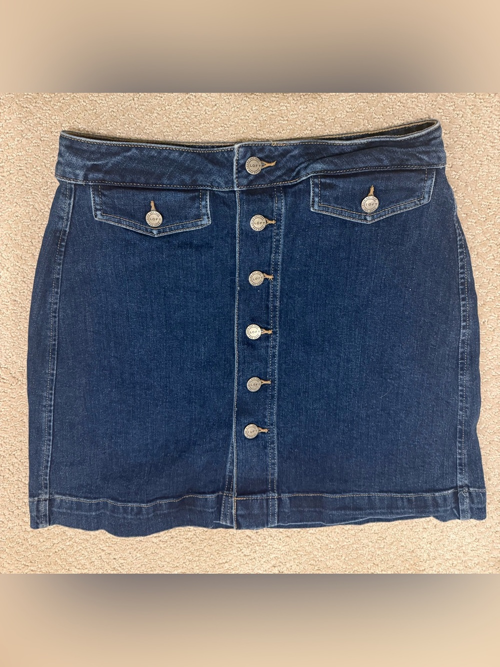 LOFT Dark Blue Button-Front Denim Skirt